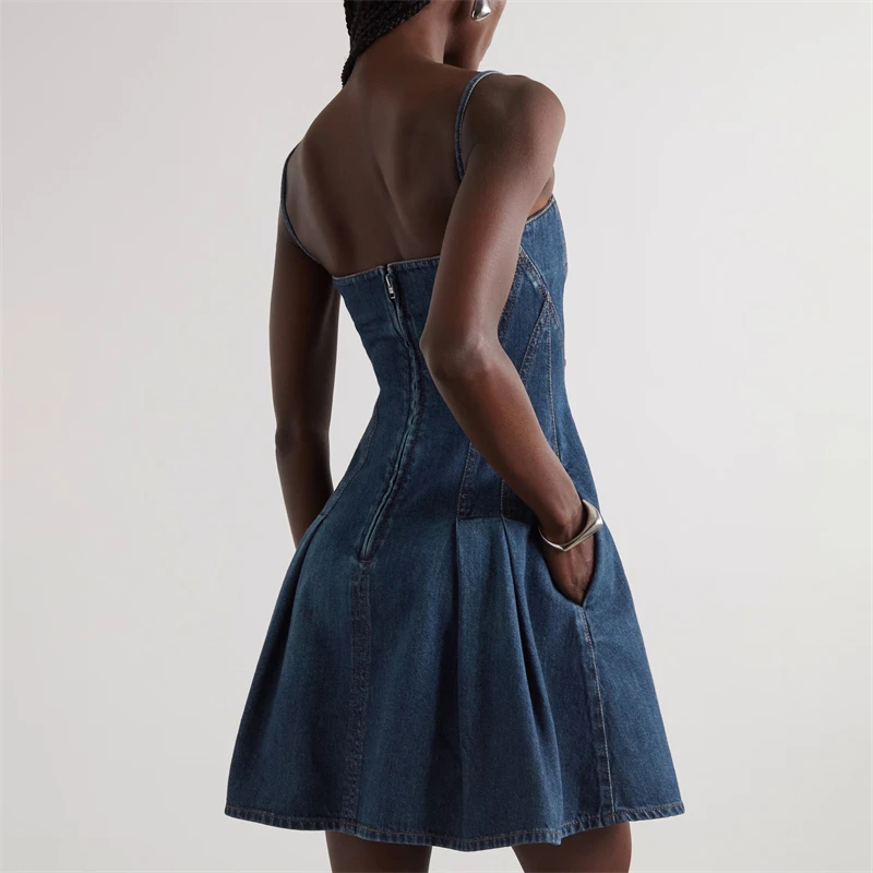 y2k summer new women\'s three-dimensional cutting washed denim suspender dress high quality fashion high street A-line mini skirt