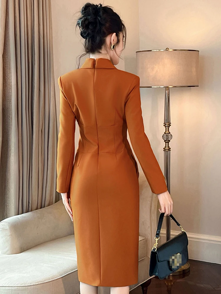 New Ladies Work Style Formal Occasion Pencil Dresses Women Clothing Elegant Office Commute Long Sleeve Slim Dress Robe Vestidos
