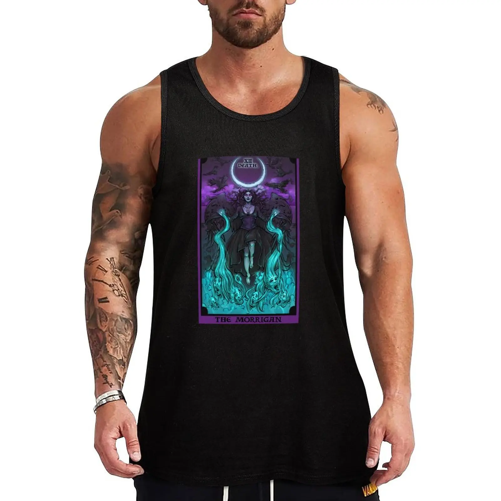 

The Morrigan Death Tarot Card Tank Top Men gym sportswear Man gym clothes t shirt
