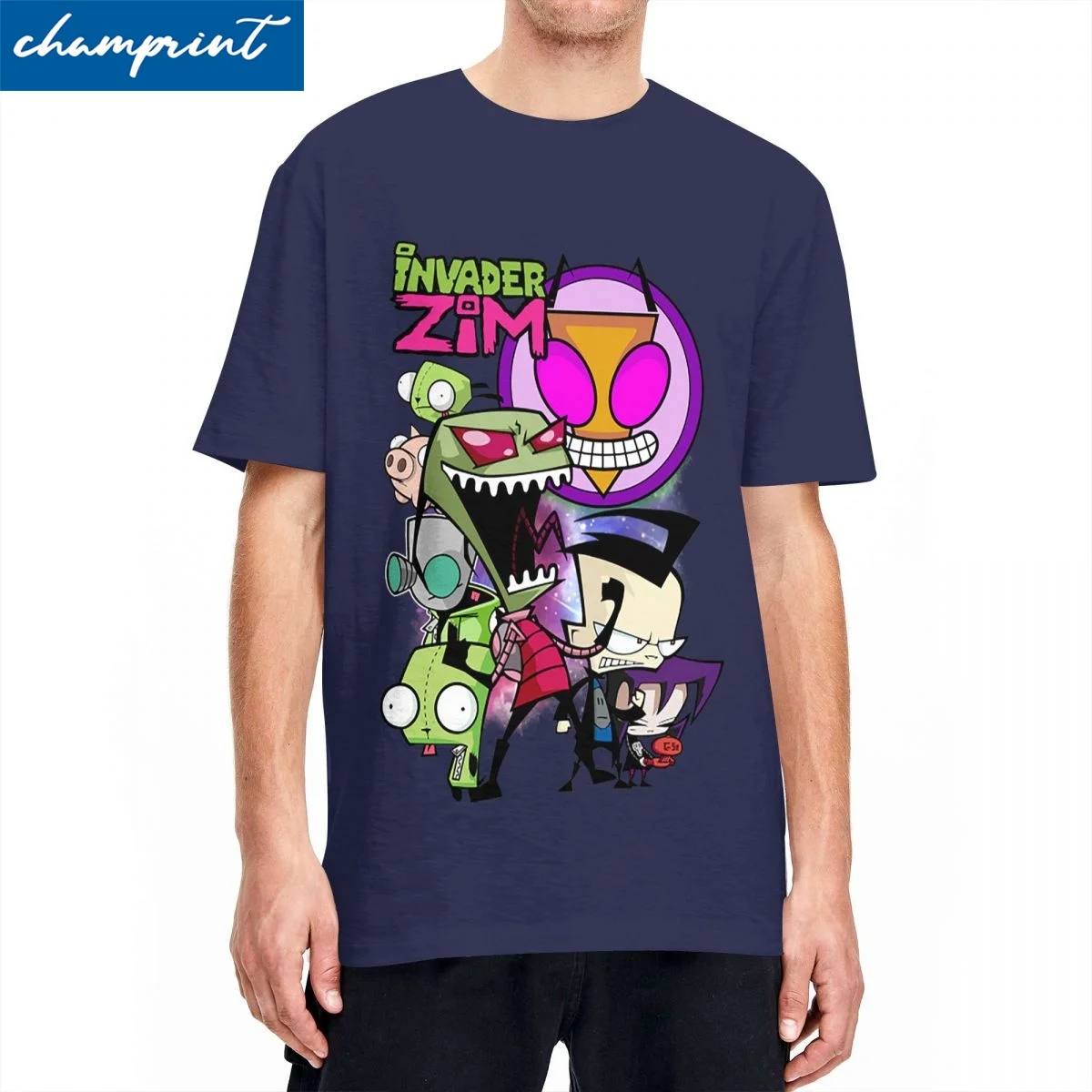 

Футболка с надписью Invader Zim для мужчин и женщин, 100% хлопок, Забавные футболки, футболка с круглым вырезом и коротким рукавом, одежда с принтом