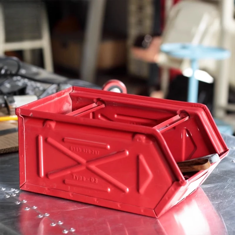 

Metal storage box, industrial wind oblique stackable tool box, parts storage box medium
