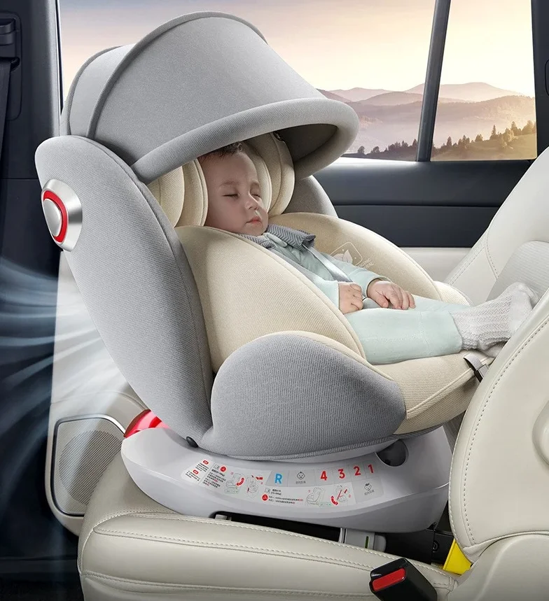 360 °   Assento de segurança giratório para carro infantil de 0 a 12 anos, assento de segurança de crescimento com apoio para os pés e guarda-sol, interface de aço ISOFIX