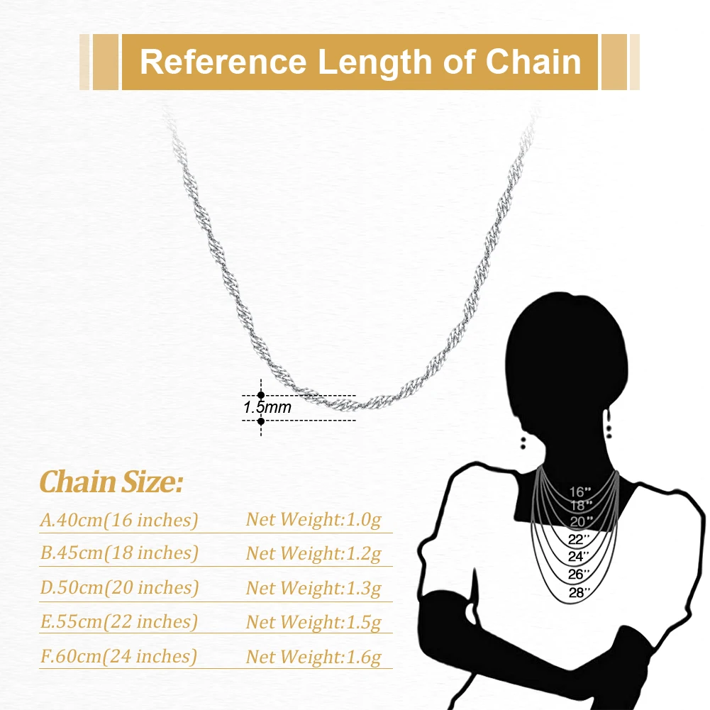 Effie Queen S925 Silver Italian 1.5mm Twisted Curb Singapore Rope Chain Necklace for Women 14K Gold Chain Necklace Jewelry SC02