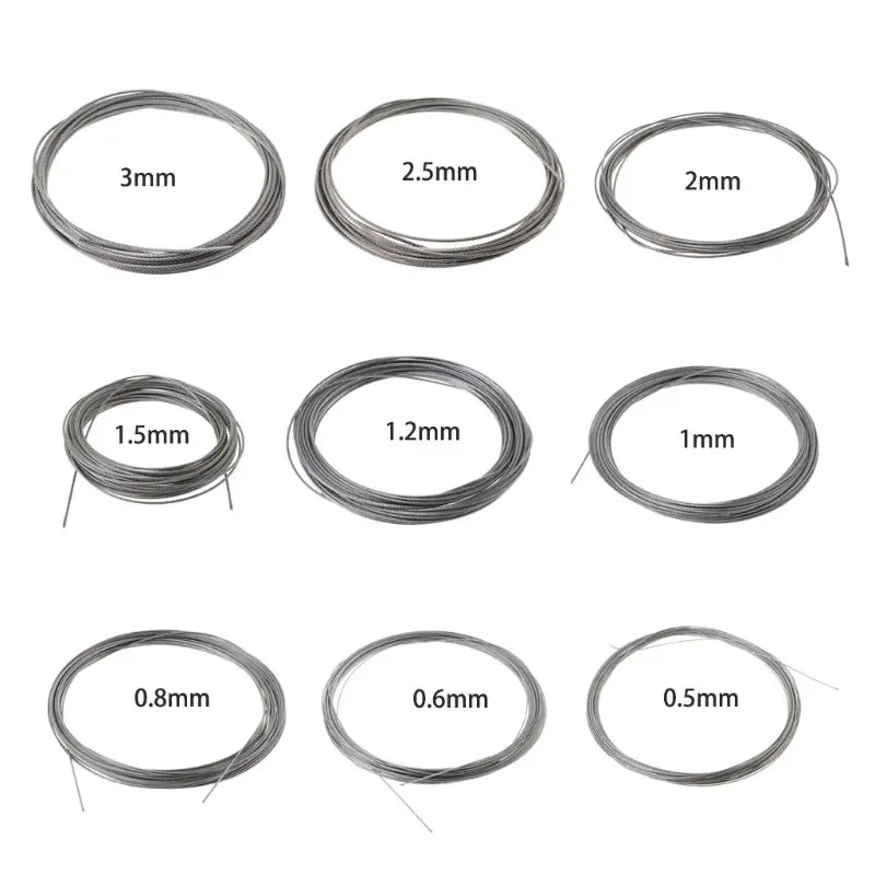 Cuerda alambre acero para jardín libre, resistente óxido y desgaste, 10 metros, 0,5/0,6/0,8/1/1.2/1.5/2/2.5/3mm