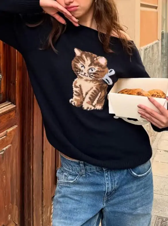 

2025 Autumn Winter Elegant Sexy New Fashion Casual Leisure Vacation Versatile Woolen Top Sweater Pullover Tops Women's Clothing