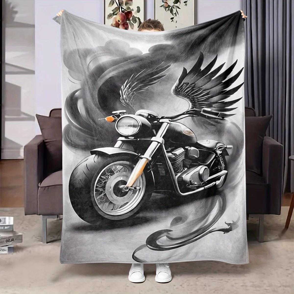 

Фланелевое одеяло с рисунком мотоциклиста, подходящее для всех сезонов, подходящее для гостиной, офиса, дивана и путешествий.