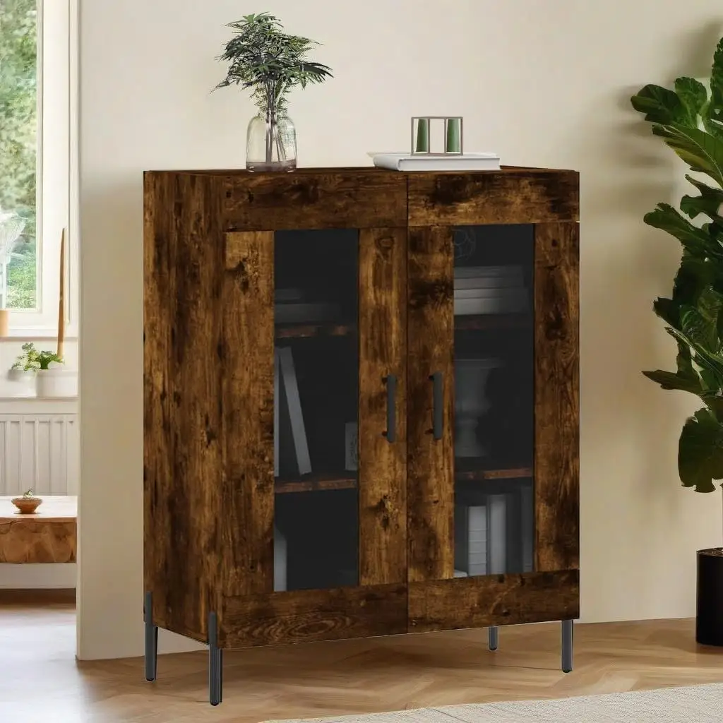 Stylish Smoked Oak Sideboard - 69.5x34x90 cm Engineered Wood Storage Cabinet