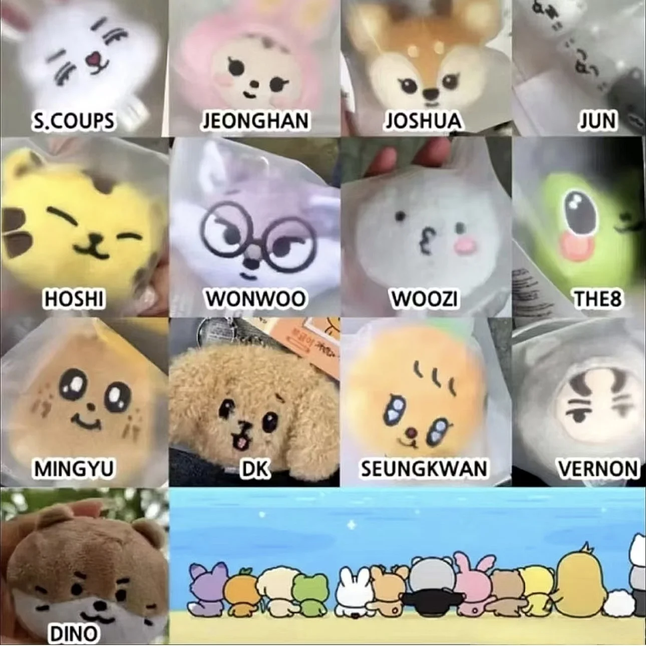 Kpop Idol JEONGHAN JOSHUA JUN WONWOO HOSHI Plush Keyring Bag Charm Pendant Idol Cute Animals Face Keychains Fans Birthday Gift