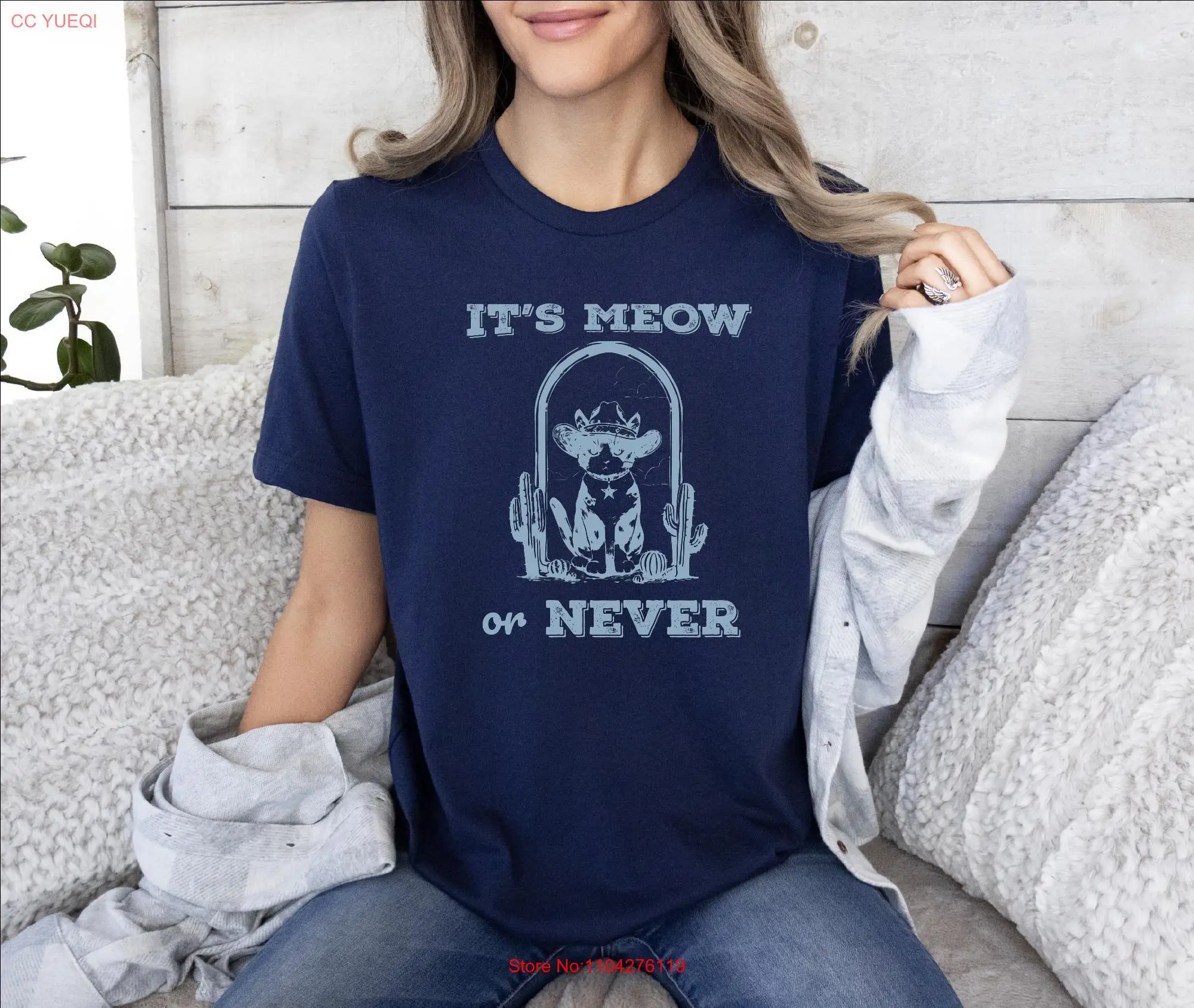 

It's Meow or Never T Shirt Cat Cowboy HaT Western Mom Comfort Colors for Her Cowgirl long or short sleeves