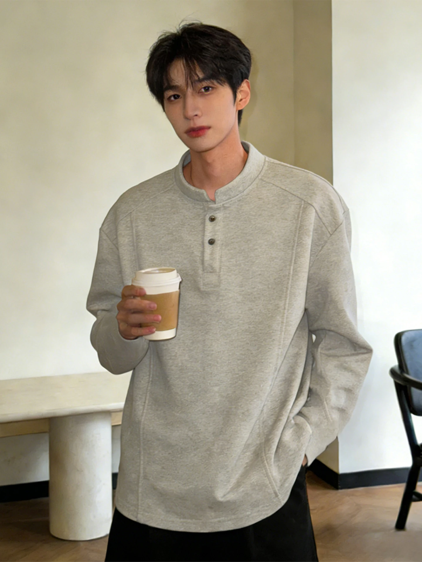 

Мужская винтажная американская толстовка Heavyweight Cleanfit с воротником-стойкой, осенне-зимняя