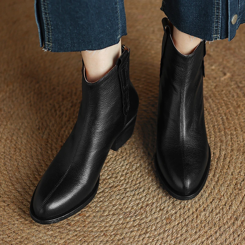 2024 damskie Chelsea Boots prawdziwej skóry nowa moda jesienno-zimowa damskie botki Retro krótkie buty biurowe damskie czółenka