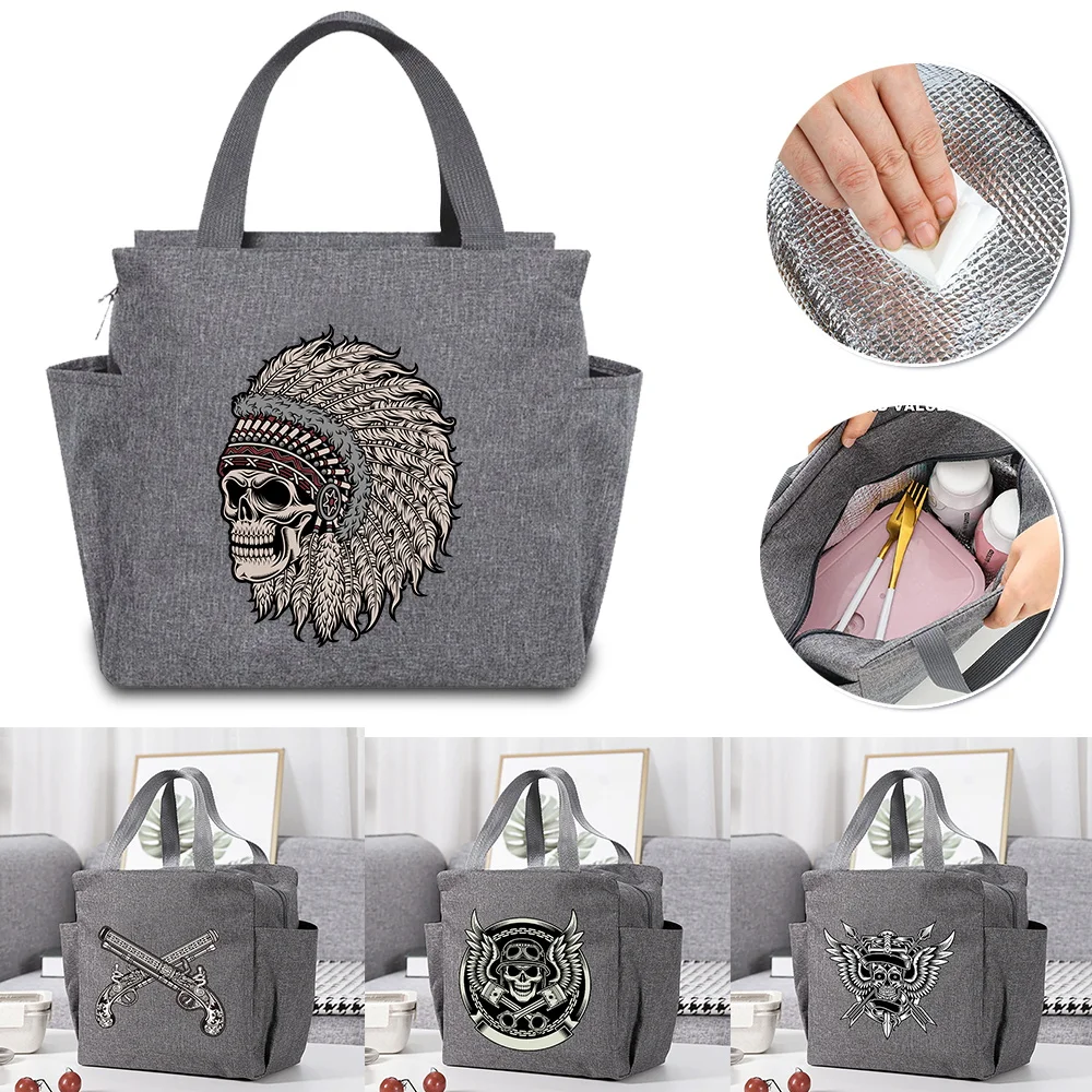 

Multifunction Large Capacity Lunch Bag Cooler Portable Insulated Thermal Food Picnic for Women Lunch Box Skull Pattern