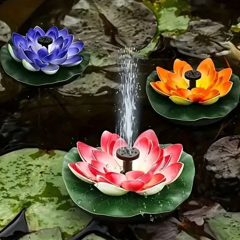 Lotus Shaped Solar Fountain Pond Decorative Solar Floating Pond Lotus Nozzle Movable Automatic Water Lotus Combination Fountain