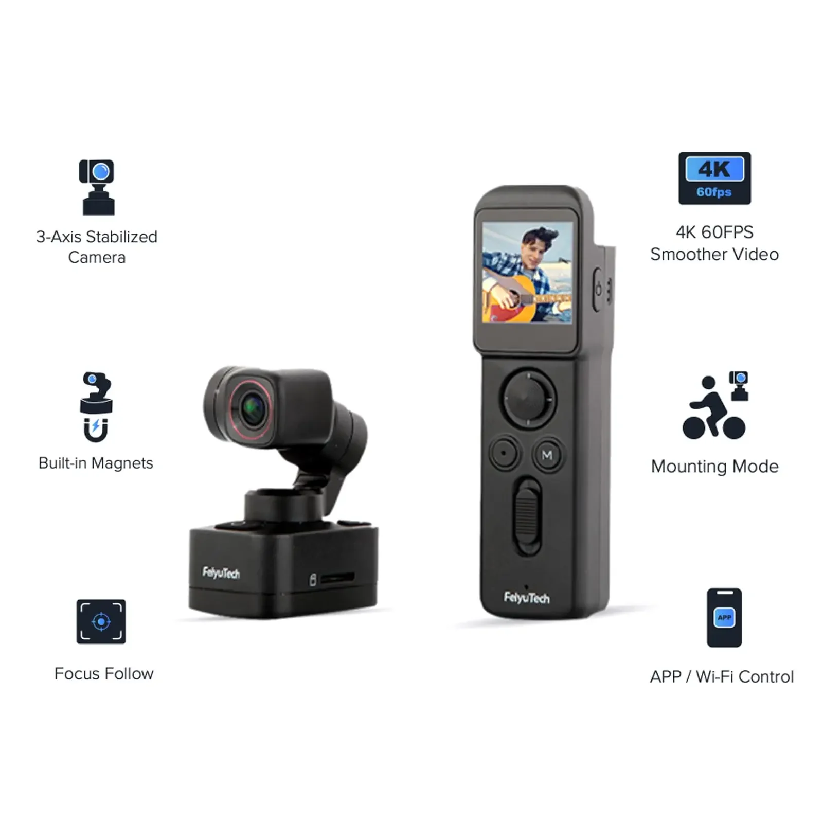 FeiyuTech Feiyu Pocket 3 3-Axis Stabilization Split Design, Cordless and Detachable 4K 60fps Resolution, Sony 1/2.3″CMOS Sensor