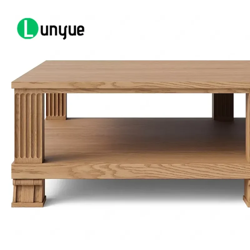 Custom Size Solid Wood Two-Tier Storage Rack Coffee Table Indoor Living Room Center Table Sturdy Furniture with Shelf