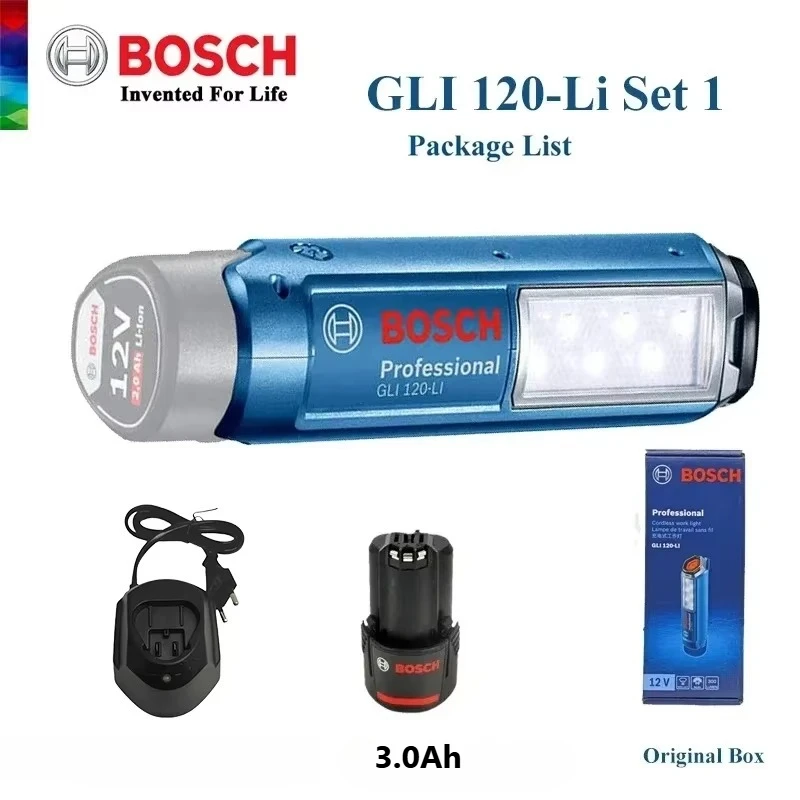 BOSCH GLI 120-LI 12V Cordless LED Work Light 300LM Rechargeable Hand Lamp Rotatable Hook for Workshop Home Repair Maintenance