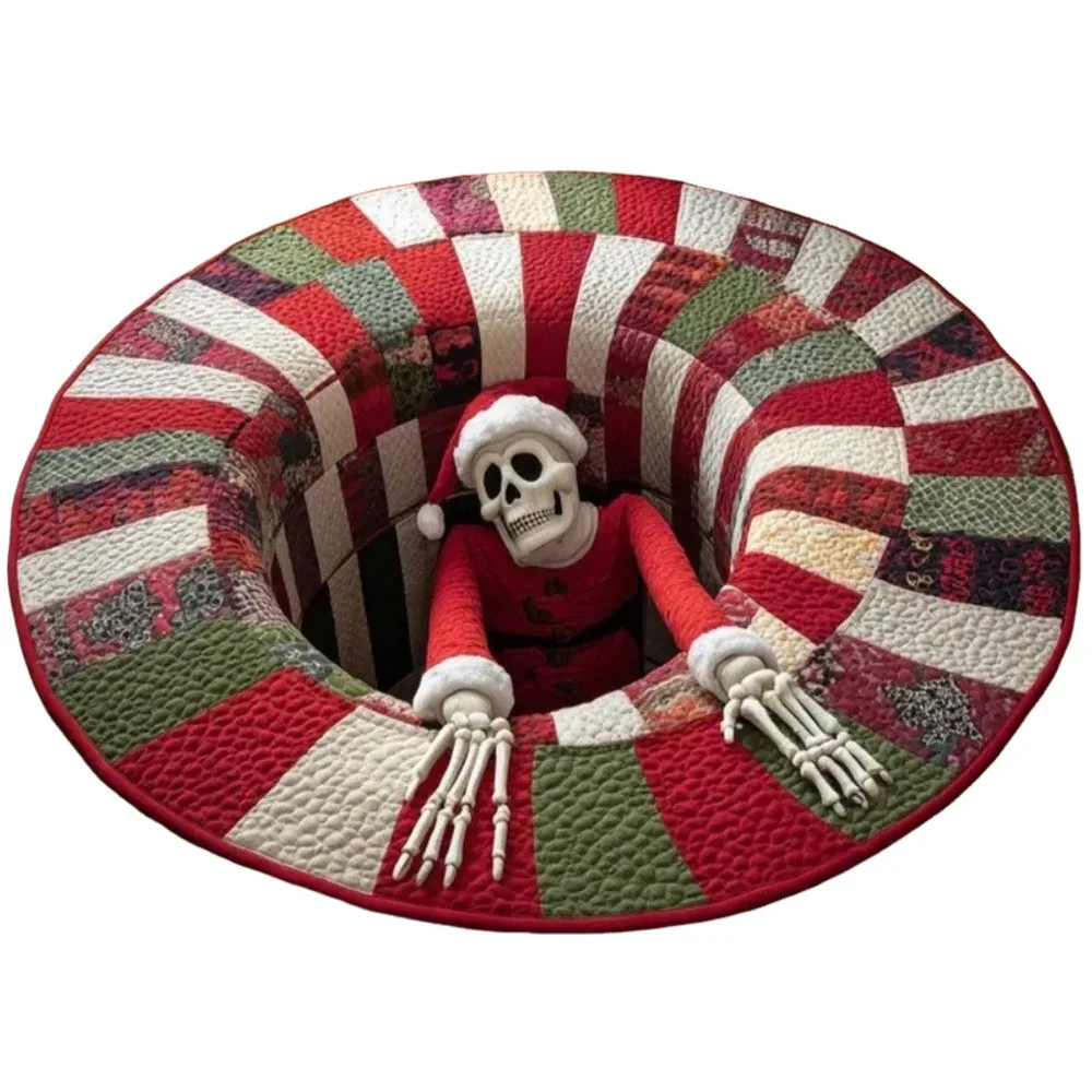 

60*60cm Christmas Round Carpet 3D Special-shaped Crystal Velvet Santa Claus Floor Mat Anti-Slip Atmosphere Decoration
