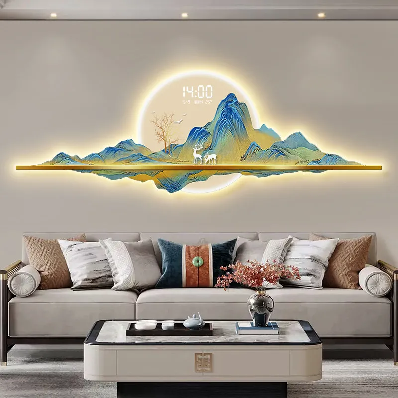 Thousand mile landscape map, living room hanging painting, electronic display, clock, mural light