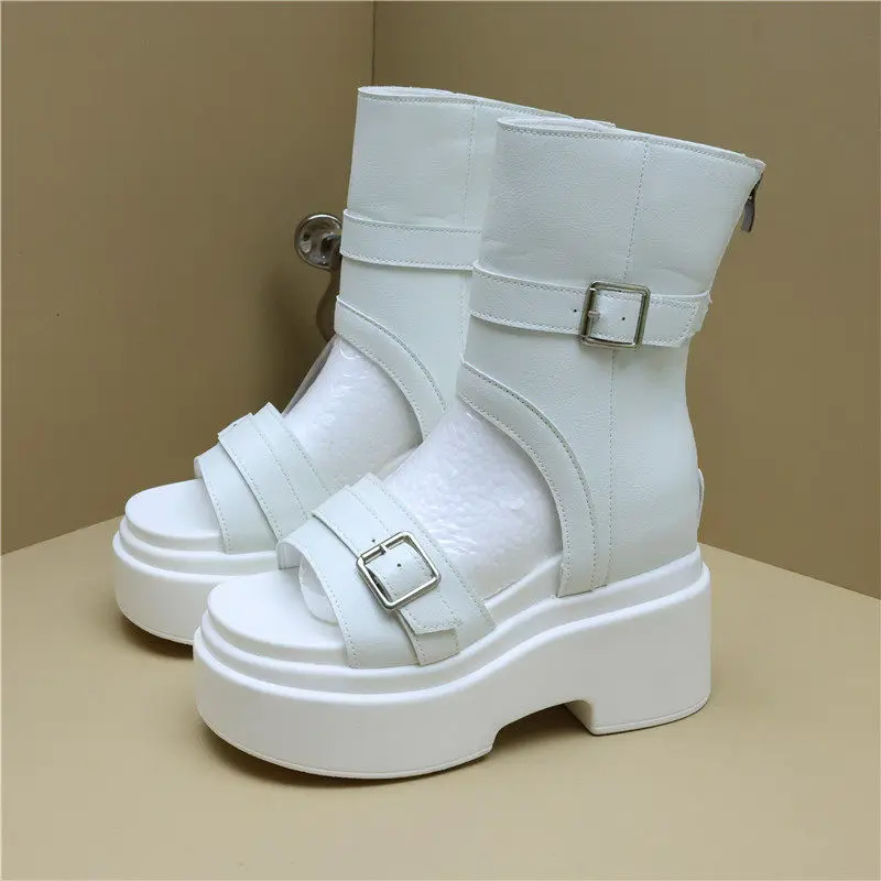2026 Summer New Fashion Open Toe Boots Women 10cm Platform Chunky Heel Casual Sandal Booties Height Increasing Trending Shoes