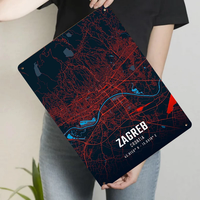 자그레브 크로아티아 레드 블루 도시 도로 지도 금속 벽 - Home Decor Zagreb 리뷰 및 가격