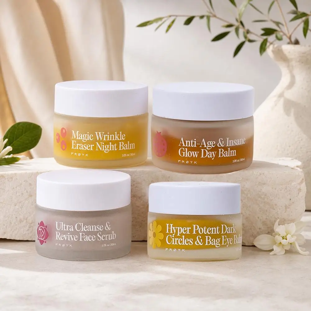 4in1 Day Night Skincare Set Day Balm Night Balm Eye Cream Face Scrub Hydrating Brightening Facial Care Gift Box