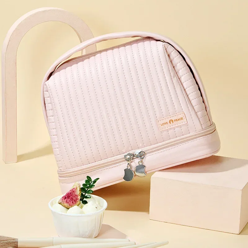 

New Cake Cosmetic Bag Pu Large Capacity Dry Wet Separation Waterproof Storage Bag Portable Cosmetic Finishing Storage Bag