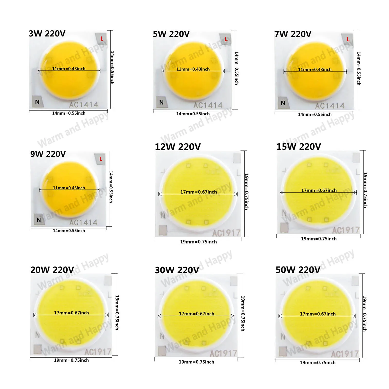 Base in ceramica LED COB Chip Bulb 3W 5W 7W 9W 12W 15W 20W 30W 50W AC220V Smart IC diodo per proiettore faretto da incasso LED fai da te