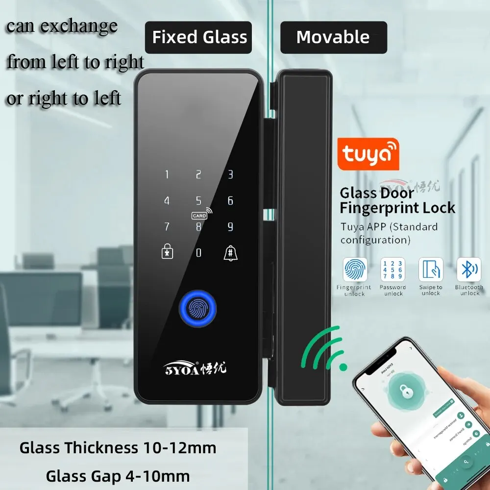 Tuya Deurslot App Glas Vingerafdruk Bluetooth Slimme Bril Elektronische Biometrische Deurslot 13.56Mhz Rfid Afstandsbediening Ontgrendeling