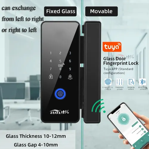 Tuya 도어 잠금 앱 유리 지문 블루투스 스마트 안경 전자 생체 인식 도어 잠금 장치 13.56Mhz RFID 원격 제어 잠금 해제