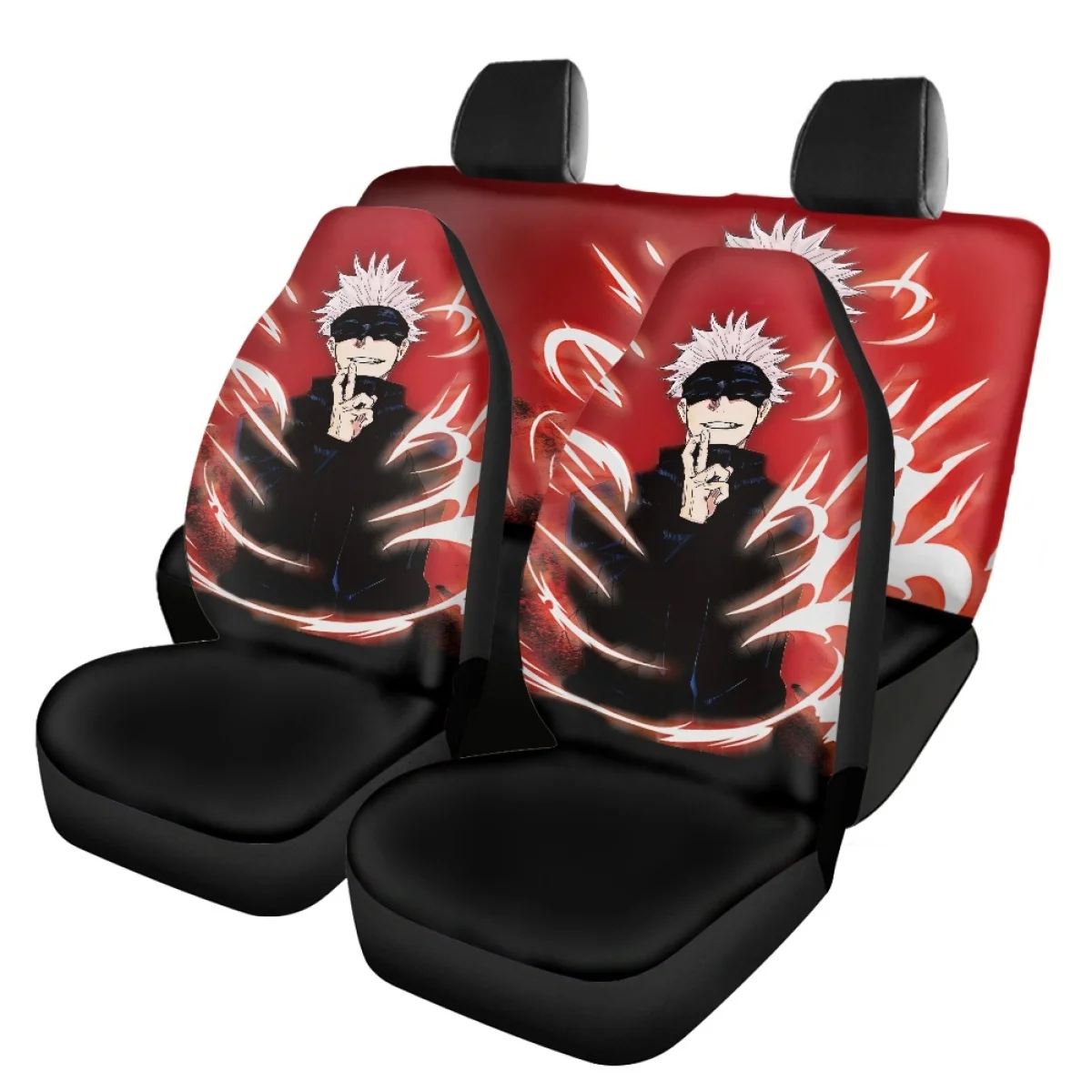 Japanese Anime Jujutsu Kaisen Print Car Accessories Front Back Seat Cover Set Auto Clean Protector Fit for Truck Vans Set of 4