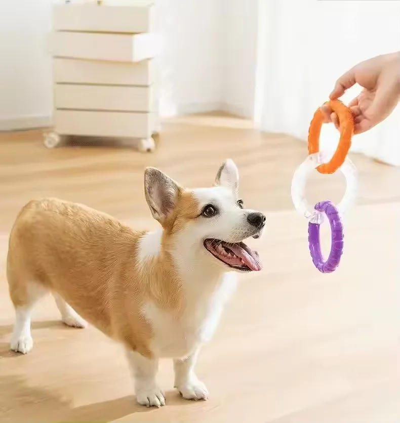 Dog Pull Ring Chew Toy Indestructible Pet Pull Ring Toys Teeth Cleaning Tug Of War Pull Toy Bite Resistant 3 Ring Large Dog Toy