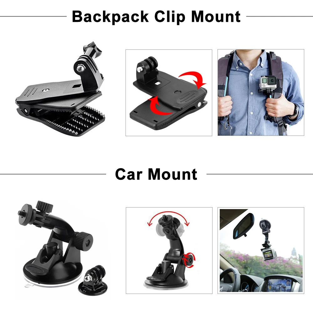 مجموعة ملحقات DuoDton لـ GoPro لـ Go Pro Hero 13 12 11 10 9 8 7 6 5 4 حامل أسود لكاميرا DJI Insta360 لكاميرا الحركة Sjcam