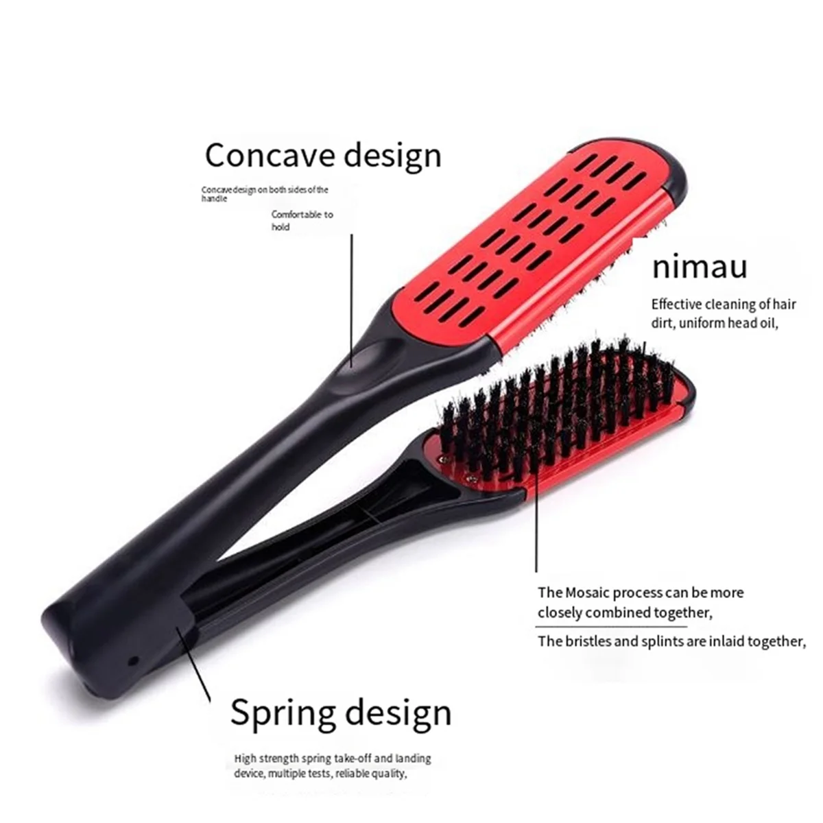 

Boar Bristle Double Sided Brush Comb Clamp Anti-Static Hair Straightener Tool Comb Hair Splint Comb, RedJAS