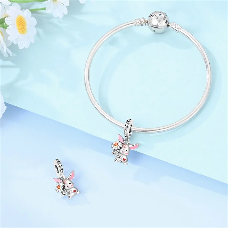 

925 Sterling Silver Sunflower Rabbit Charms Pendant Fit 3mm Original Bracelet DIY Women Exquisite Birthday Party Jewelry Gifts