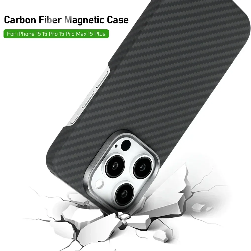 Ultra-Thin Carbon Fiber Case For Apple iPhone 15 Pro Max Plus Real Aramid Fiber Magnetic Cover for iPhone 16 15 Cases