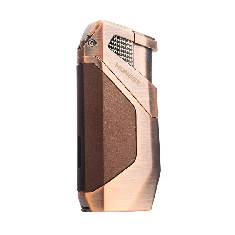 HONEST Dual Direct Injection Gas Lighter Windproof Strong Blue Flame Metal Turbine High Temperature with Cigar Diamonds