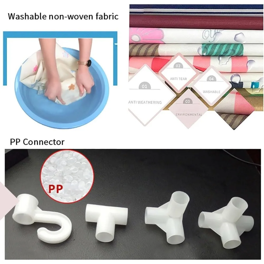 خزانة ملابس معدنية محمولة مقاس 66.14 بوصة مع 2 قضبان تعليق، غطاء قماشي لمنظم تخزين ملابس غرفة النوم