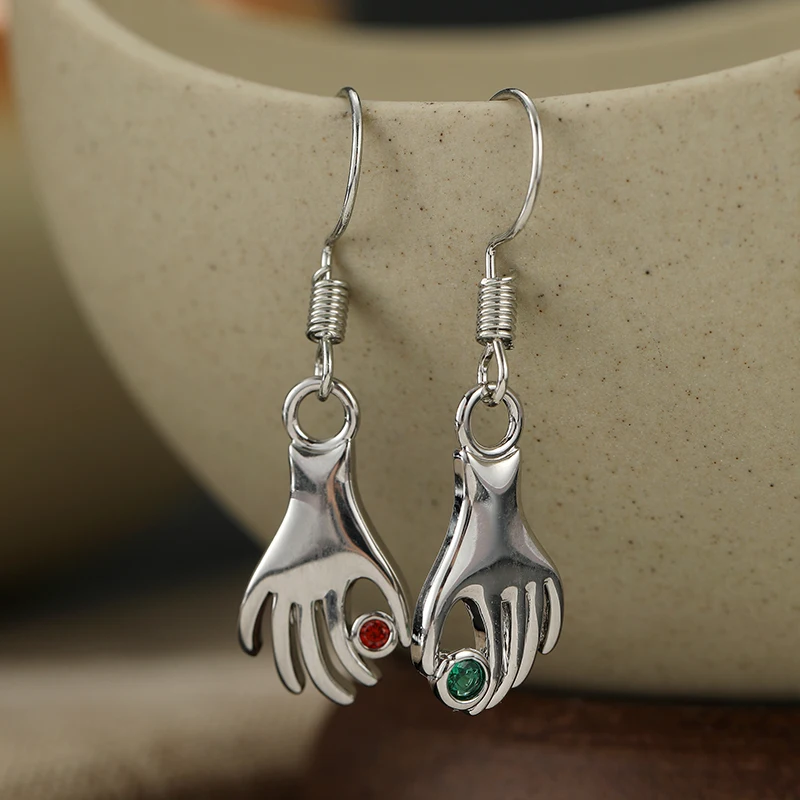 Vintage Personalized Synthetic Gemstone Hand Shape Hook Earrings for Women Fashion Chic Design Festival Celebration Fine Jewelry