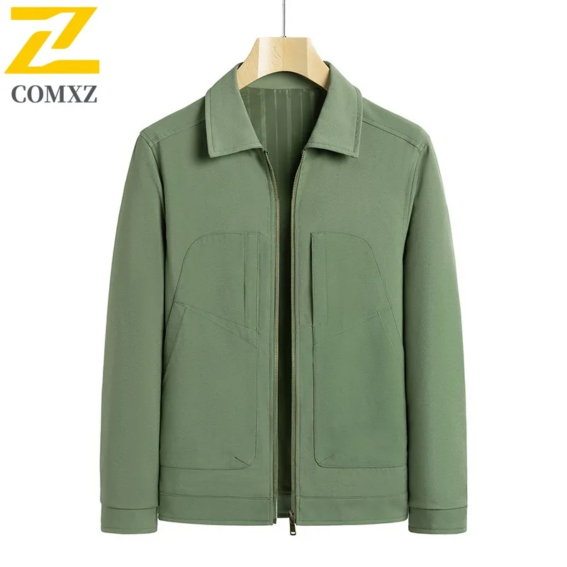 COMXZ Men Jacket Fashion Windproof Light Luxury Business Golf Outdoor Hike Breathable Jacket Handsome Turndown Collar Outerwear