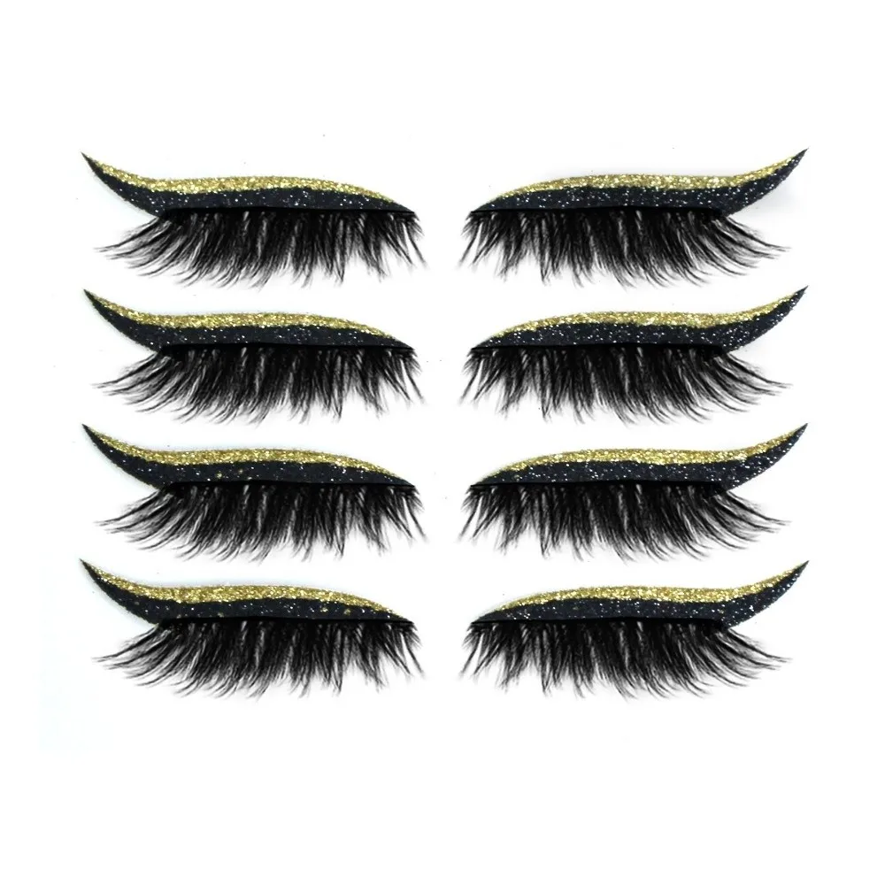 4 Pairs Lazy Eye Shadow Eyelash Patch Reusable With Eyeliner Eye Makeup Stickers Waterproof Self-Adhesive False Lashes Stickers