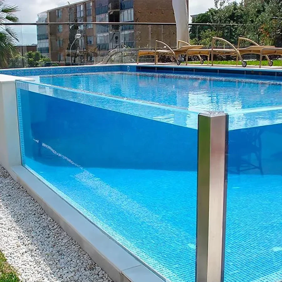 Pared de ventana gruesa sobre el suelo, paneles enterrados de lado completo, hoja de vidrio sin fin, piscina acrílica de fibra de vidrio transparente para exteriores