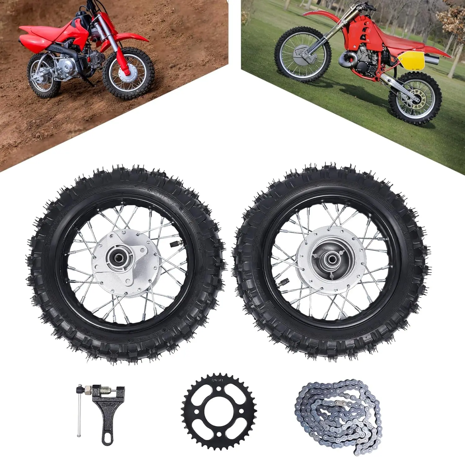 2.50-10 Front and Rear Tire Rim Wheel Drum Brake Pit Bike For Honda CRF50 XR50 BBR KLX Dirt Bikes