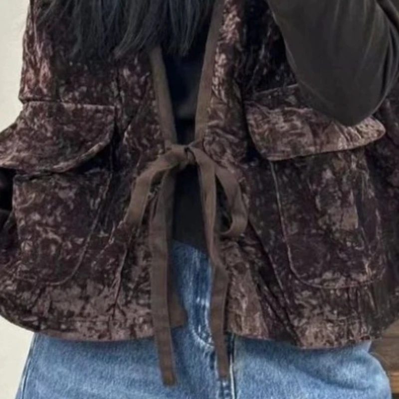 Women's Autumn Winter Tops Coat Vest Sleeveless Lacing Splicing Color Collision V-Neck Retro Slim Loose Casual Simple Soft Niche