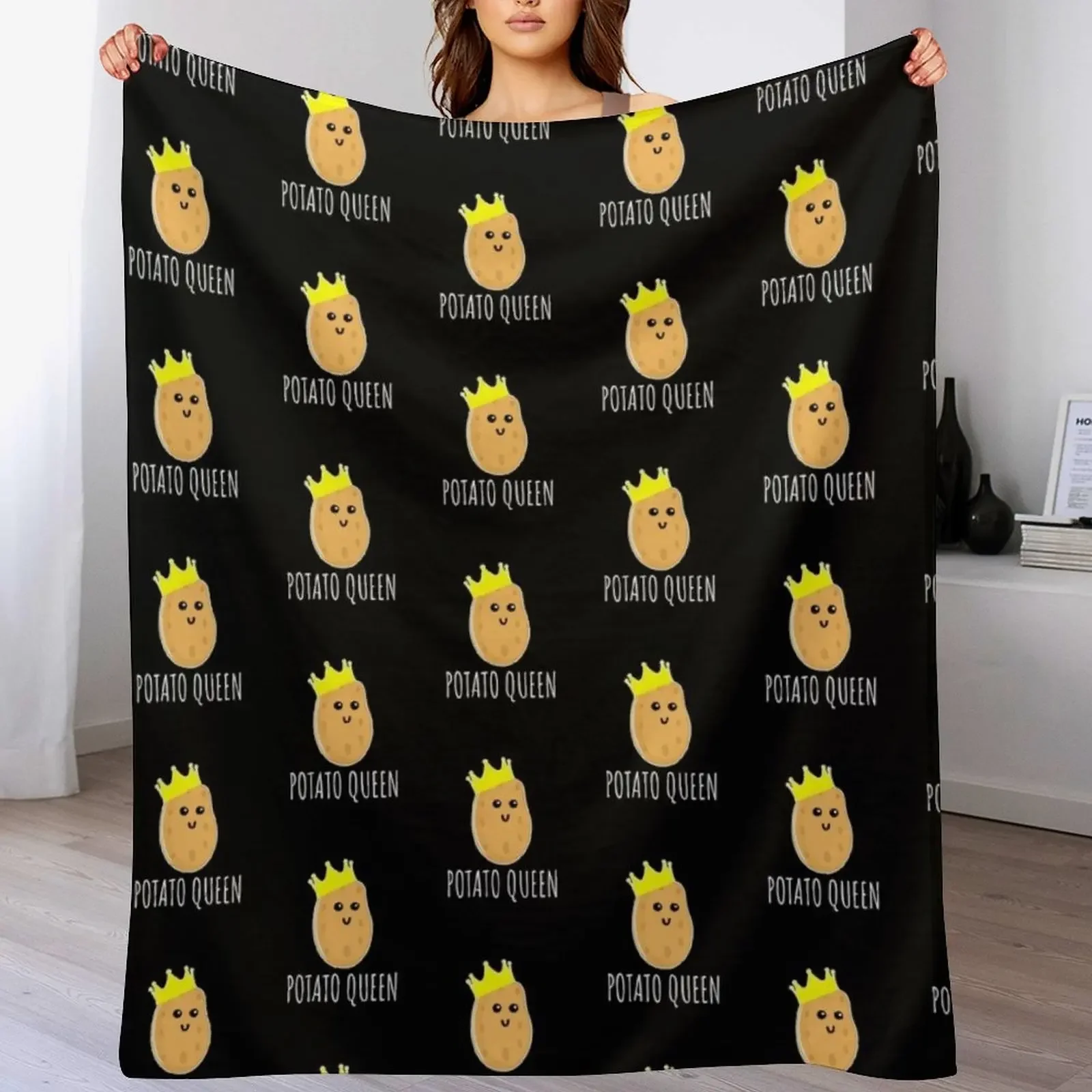 

Potato Queen - Funny Potato Gift Throw Blanket Soft For Decorative Sofa Luxury Designer Luxury St Blankets