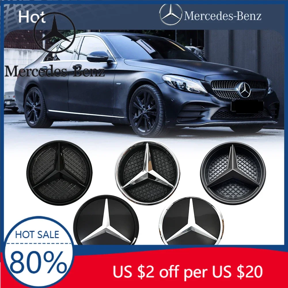 

Hot Car Sticker Matte Black OE Style Front Grille Star Logo Badge Emblems For Mercedes Benz A B C E S R SL ML GL GLA GLK Silver