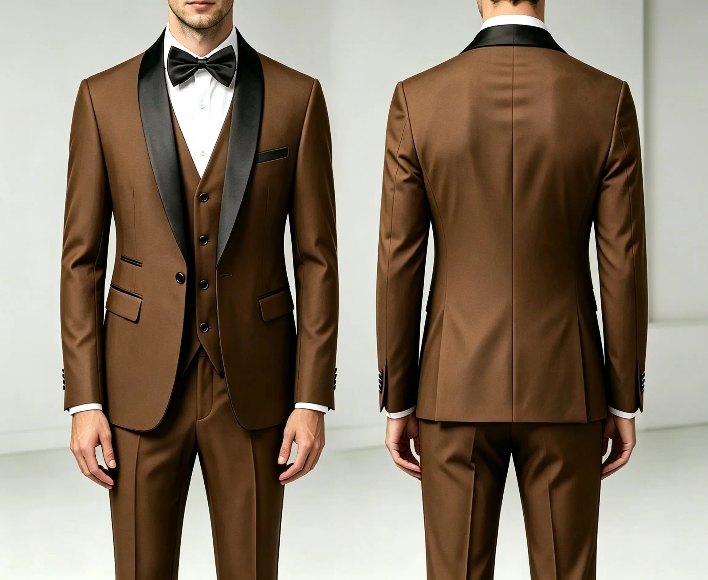 Traje de 3 Piezas para Hombre con Chaleco y Pantalones Largos, Corte Simple, Estilo Chal, para Bodas, Banquetes, Fiestas y Eventos de Negocios