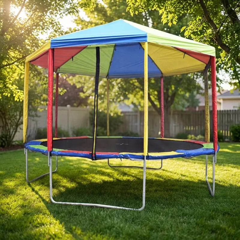6 - 16FT Outdoor Jumping Round Trampoline with Waterproof UV Resistant Tent