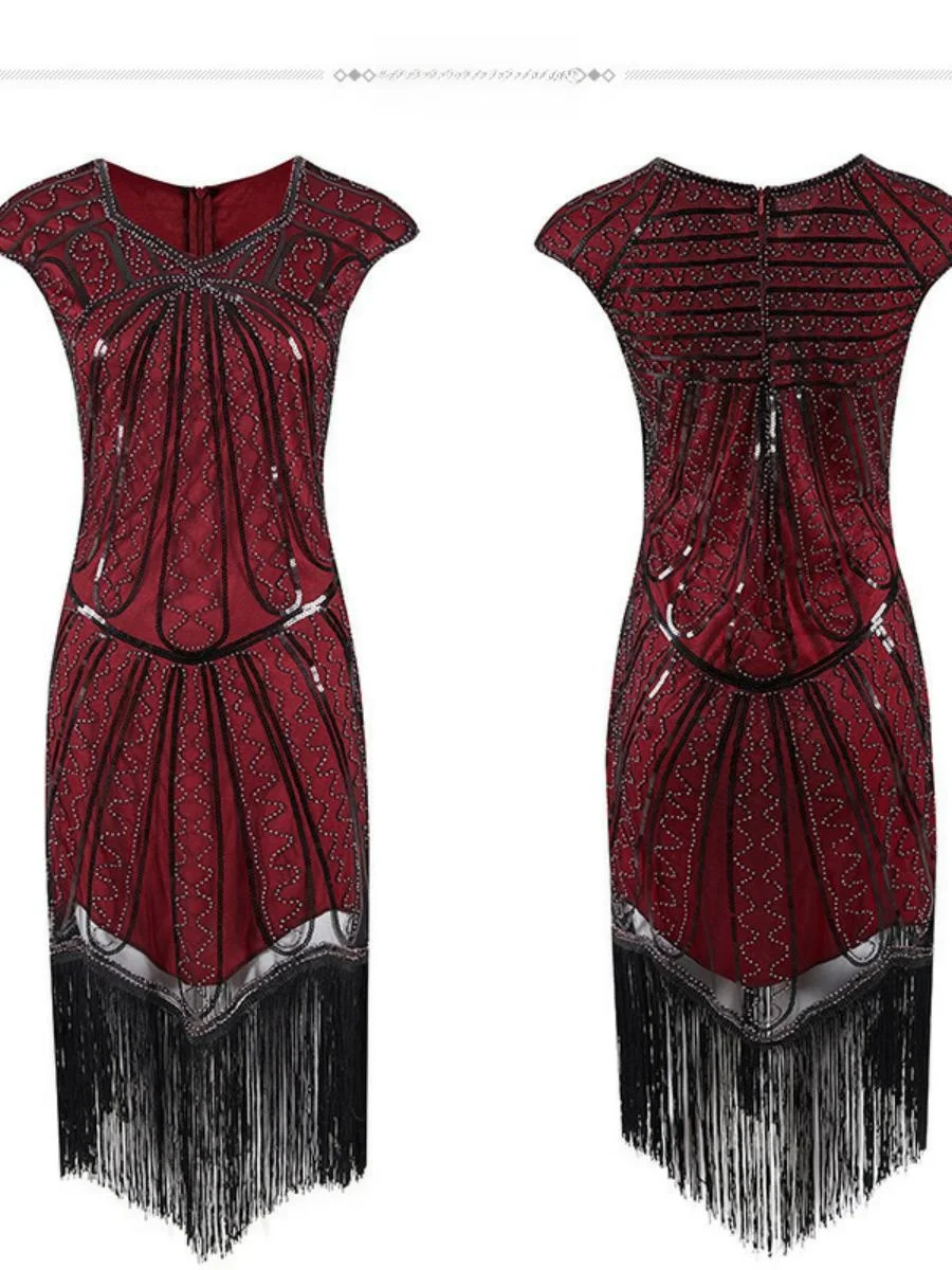 Retro 920s Movie Gown Handwoven Sequin Dr Mid-Length Midi Skirt Zipper Closure No Brand Polyester Fabric No Sve awl