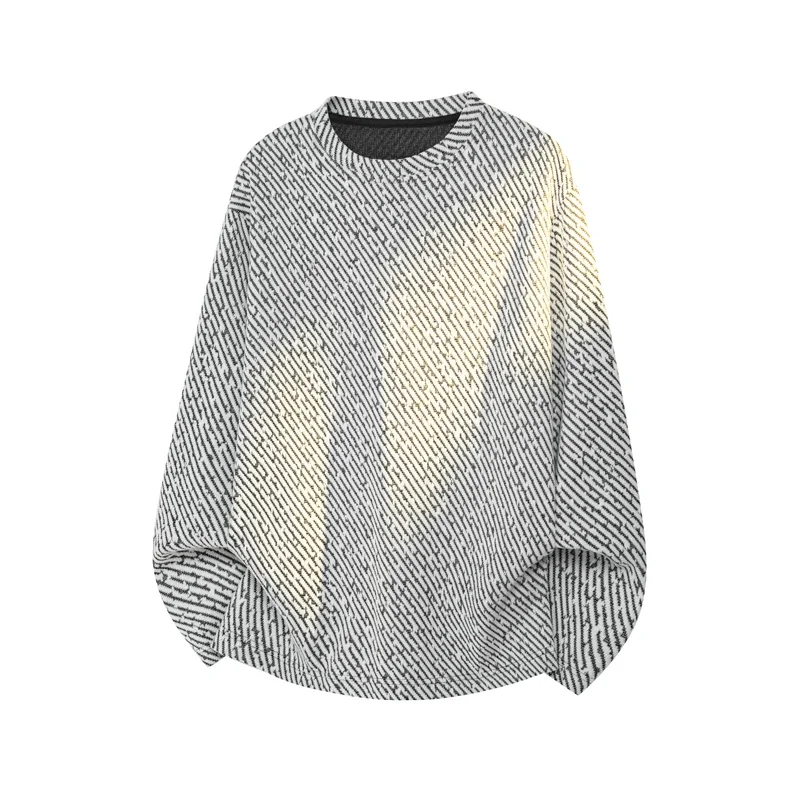 Men Crew Neck Long Sleeve Sweatshirt Diagonal Stripe Jacquard Fabric Loose Oversized Fit For Autumn Street Daily Outfit view 5