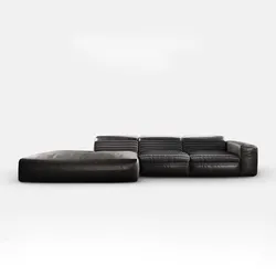 Italian leather sofa large apartment light luxury black sofa